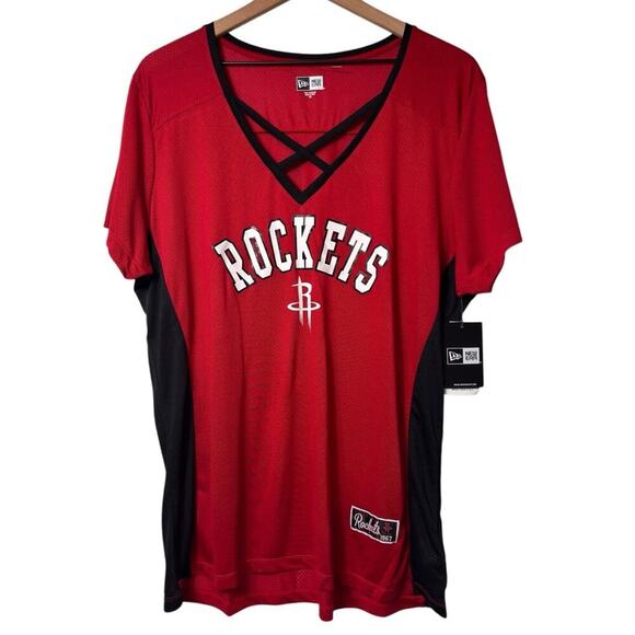 NEW ERA HOUSTON ROCKERS WOMEN RED BLACK V-NECK TOP 2XL BRAND NEW WITH TAGS - Picture 1 of 5